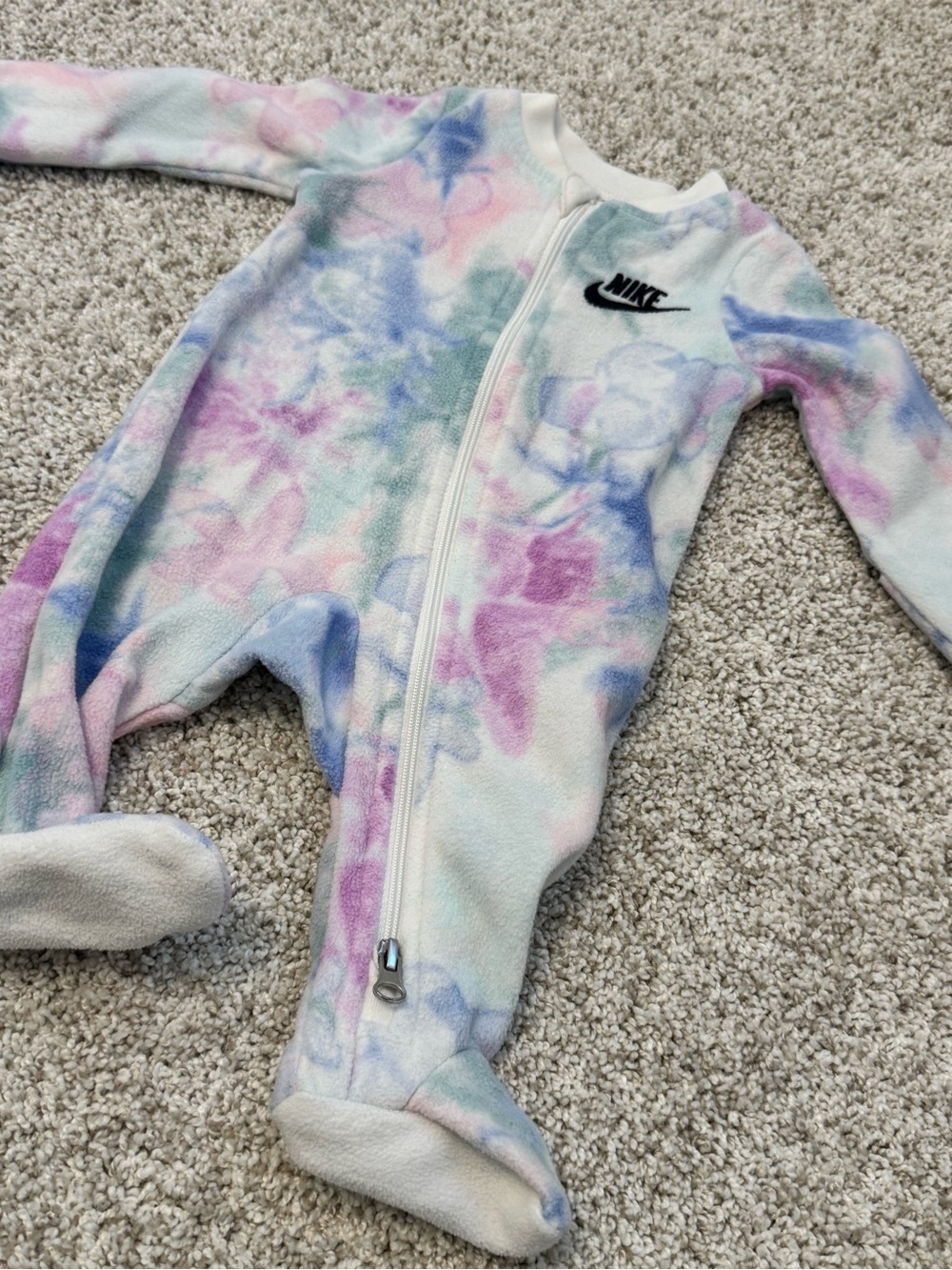 Nike Pastel Tie-Dye Fleece Footed One-Piece - White with Pink, Blue & Green